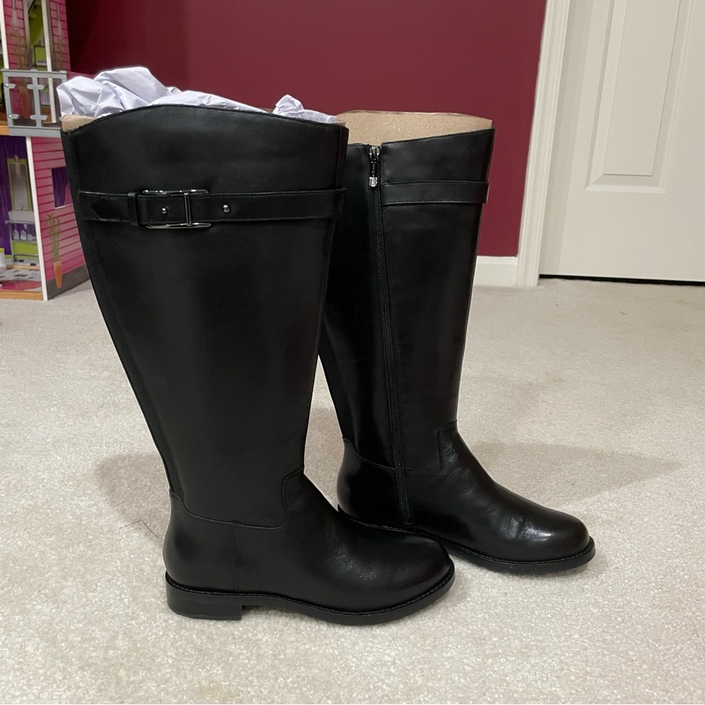 Black Leather Knee-High Boots NEW